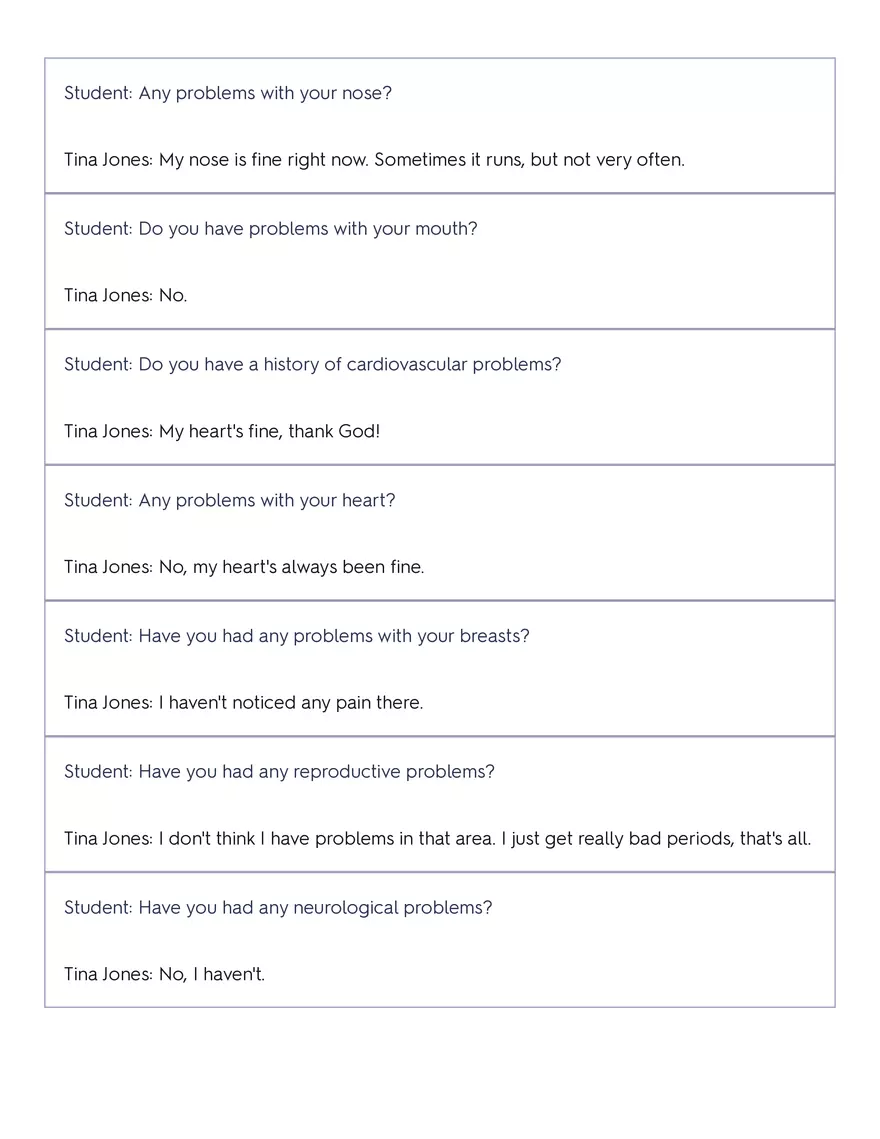 Shadow Health - Tina Jones, Health History - Page 4