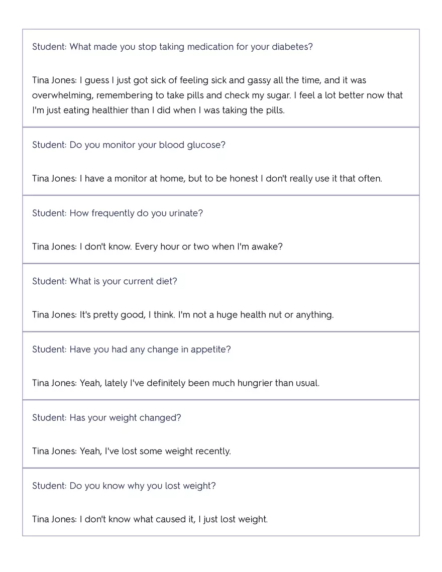 Shadow Health - Tina Jones, Health History - Page 68