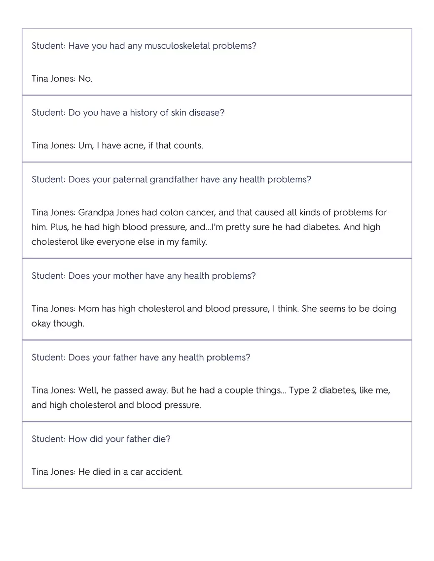 Shadow Health - Tina Jones, Health History - Page 5