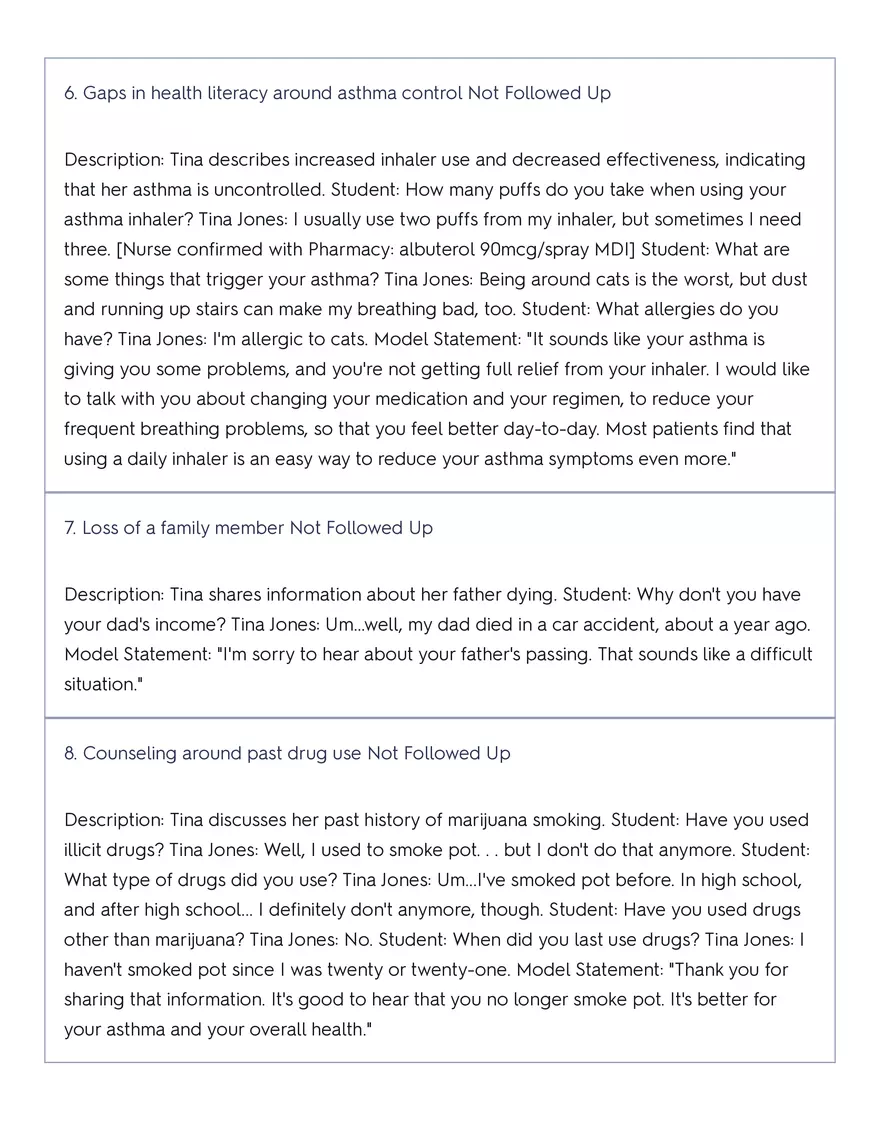 Shadow Health - Tina Jones, Health History - Page 85