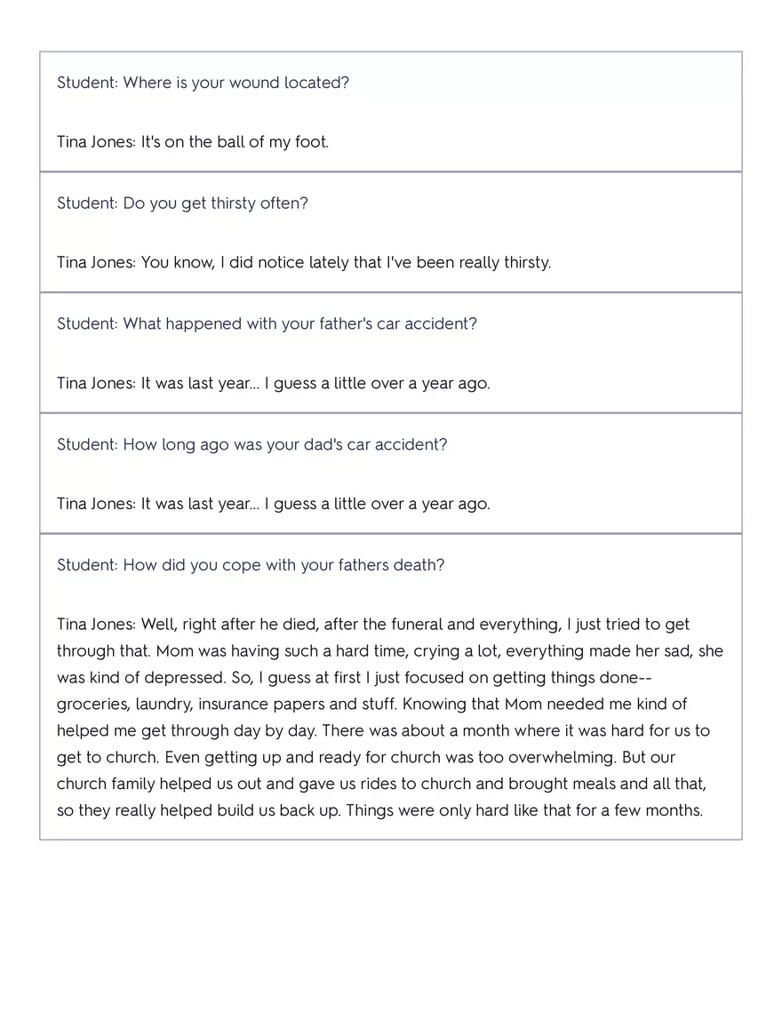 Shadow Health - Tina Jones, Health History - Page 6