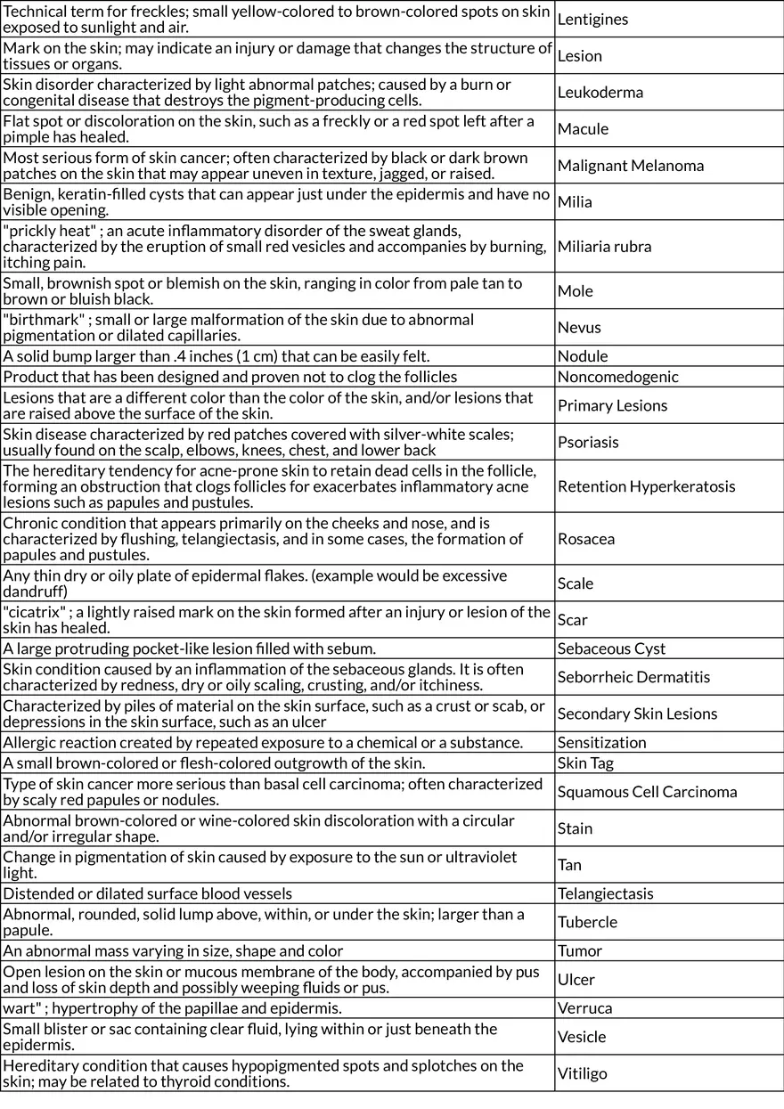 Skin Disorders and Diseases: Key Terms and Definitions - Page 2