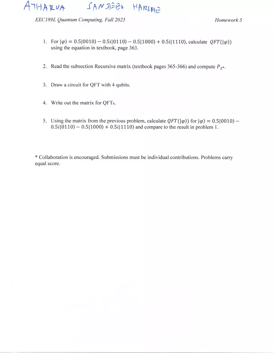 Quantum Computing Homework # 5 - Page 1