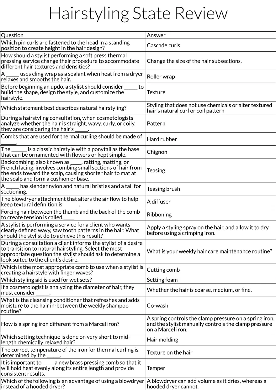 Hairstyling Techniques and Tools Chapter 12 Table Review - Page 1