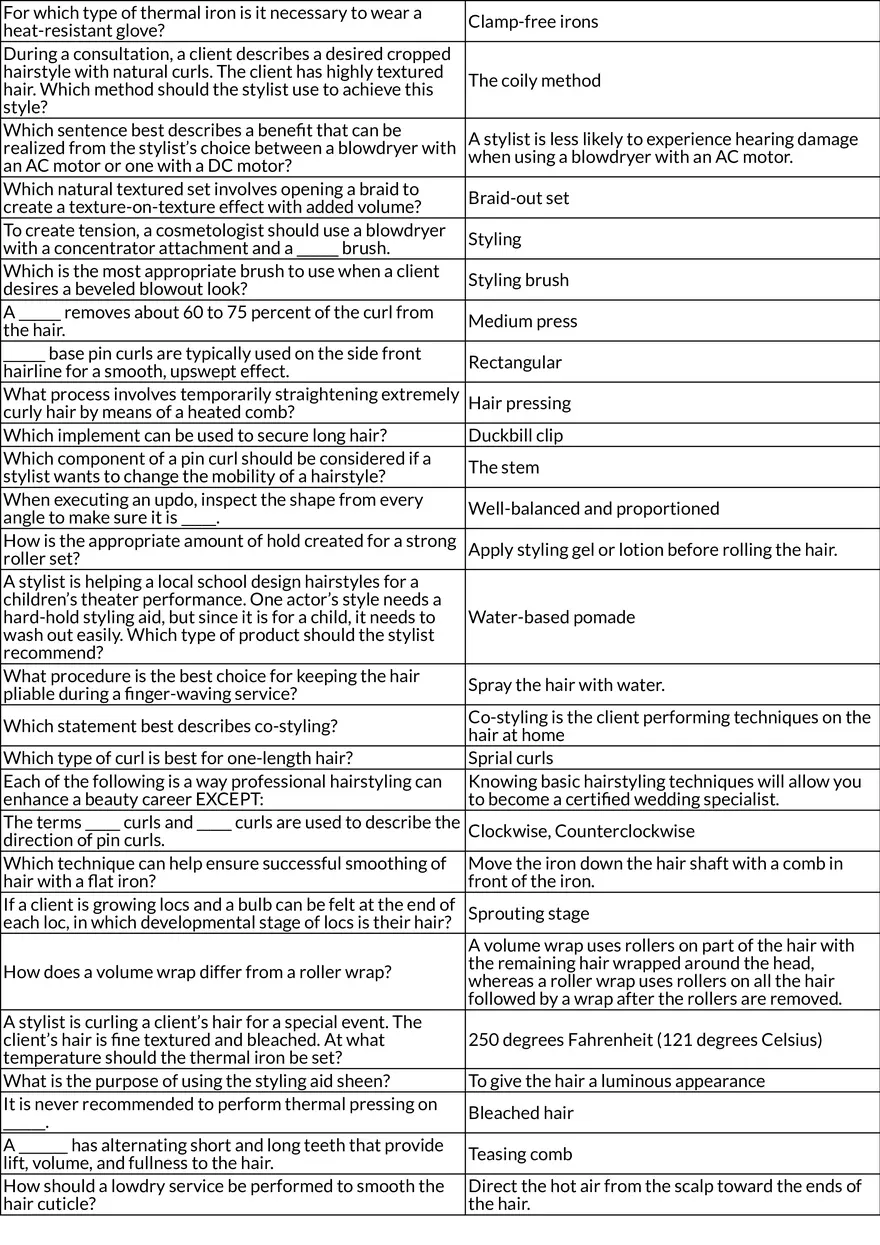 Hairstyling Techniques and Tools Chapter 12 Table Review - Page 2