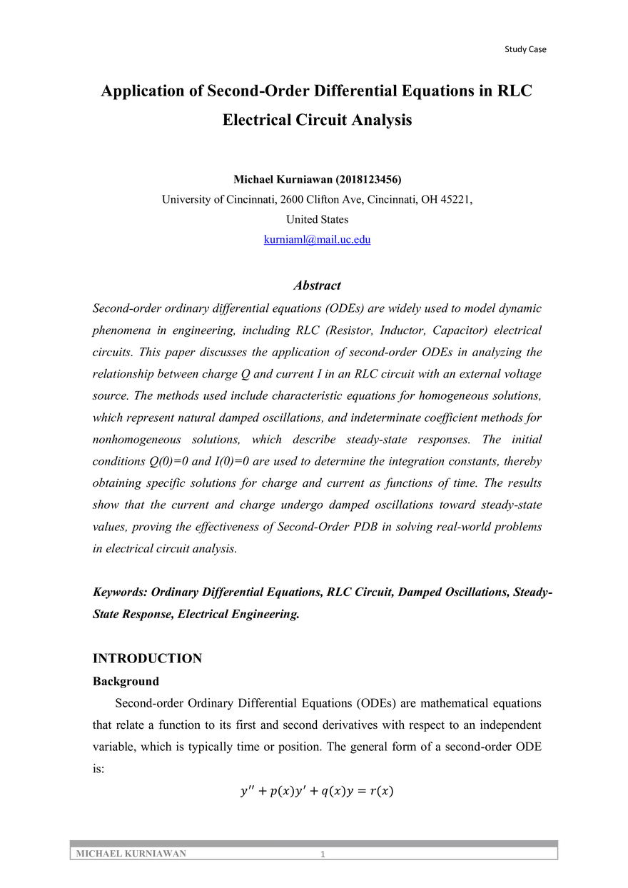 Application of Second-Order Differential Equations - Page 1