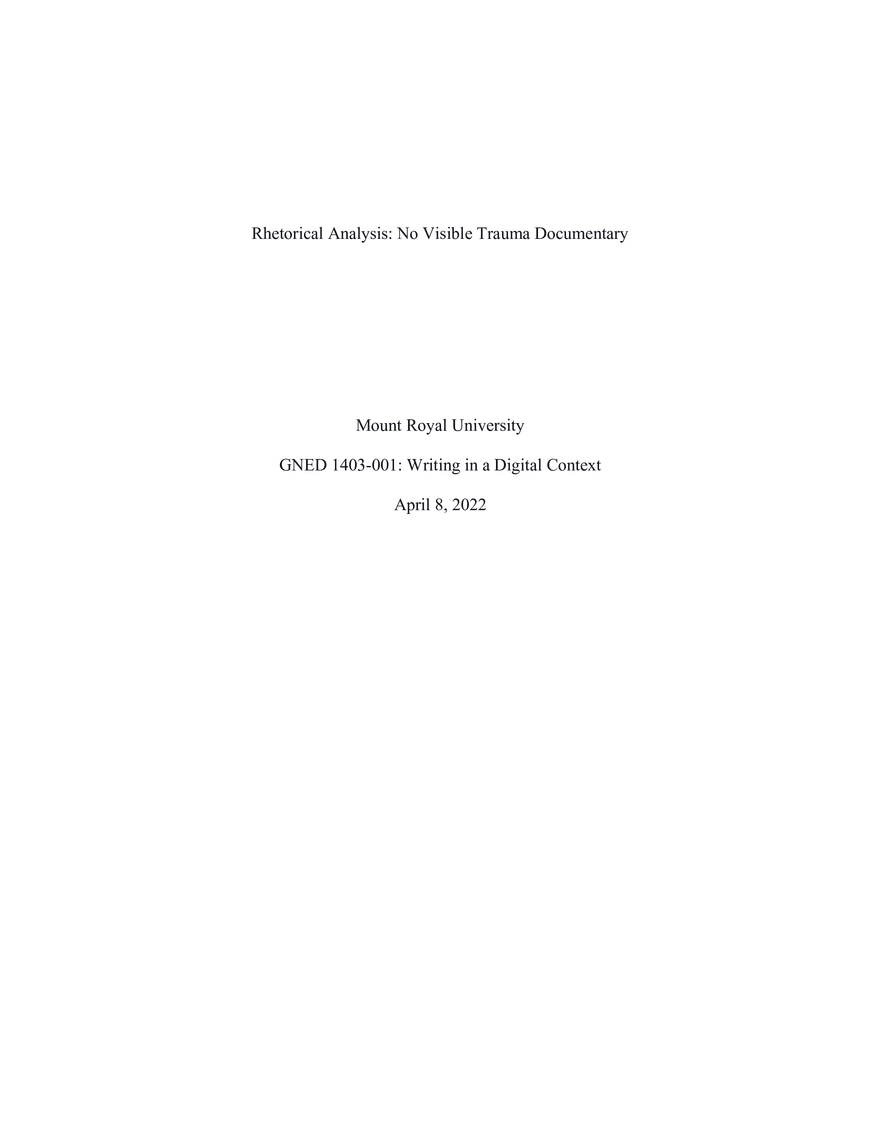 Rhetorical Analysis: No Visible Trauma Documentary - Page 1