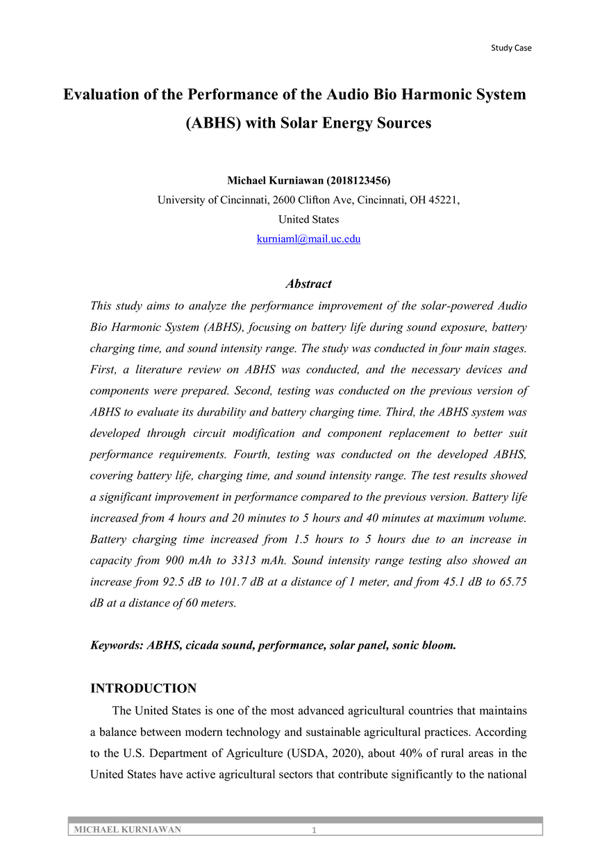 Evaluation of the Performance of the Audio Bio Harmonic System - Page 1