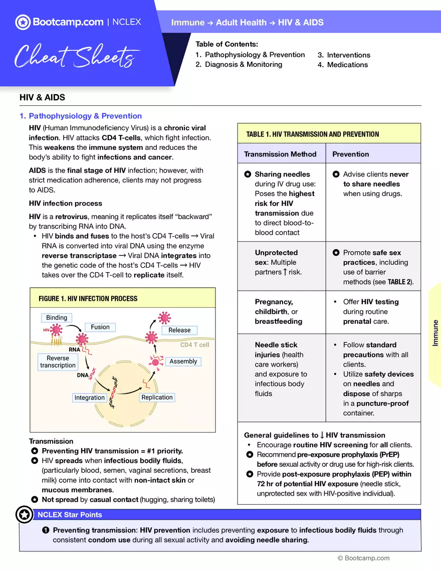 HIV & AIDS Cheat Sheet - Page 1