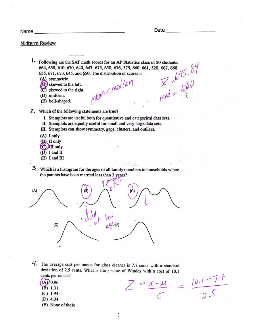 AP Statistics Midterm Review - Page 1