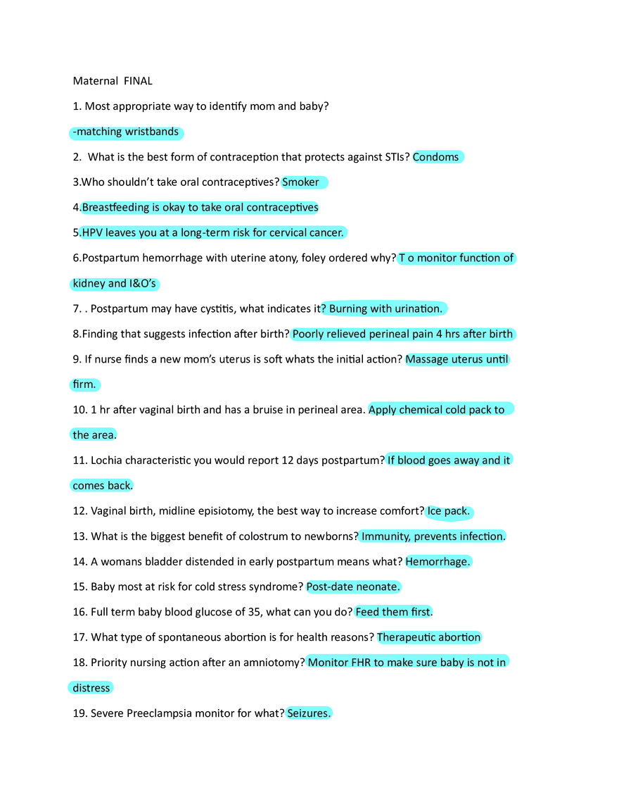 Maternal Final Answer Key - Page 1