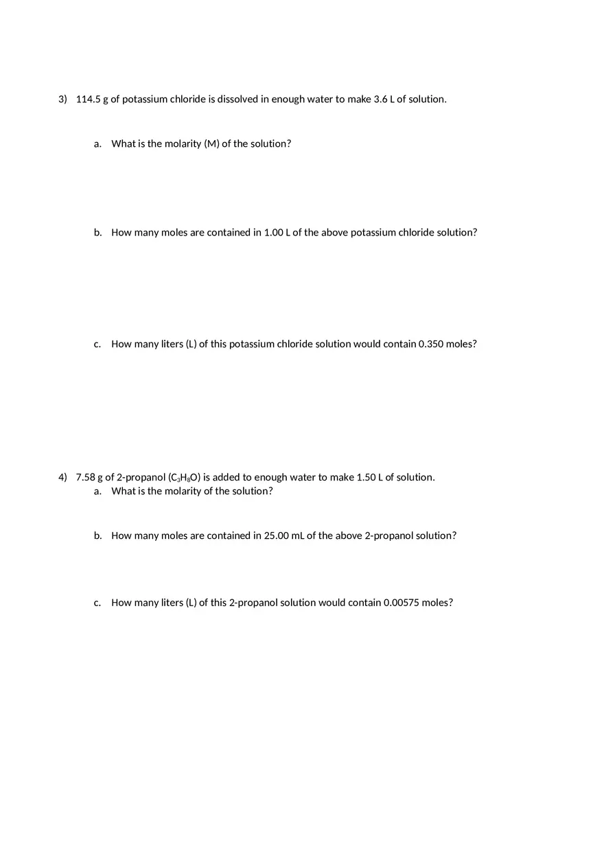 Molarity - Chemistry Solutions Worksheet - Page 2