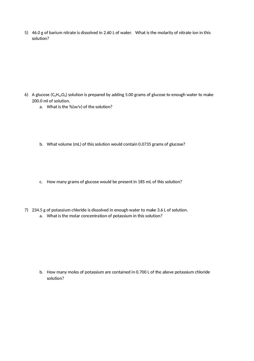 Molarity - Chemistry Solutions Worksheet - Page 3