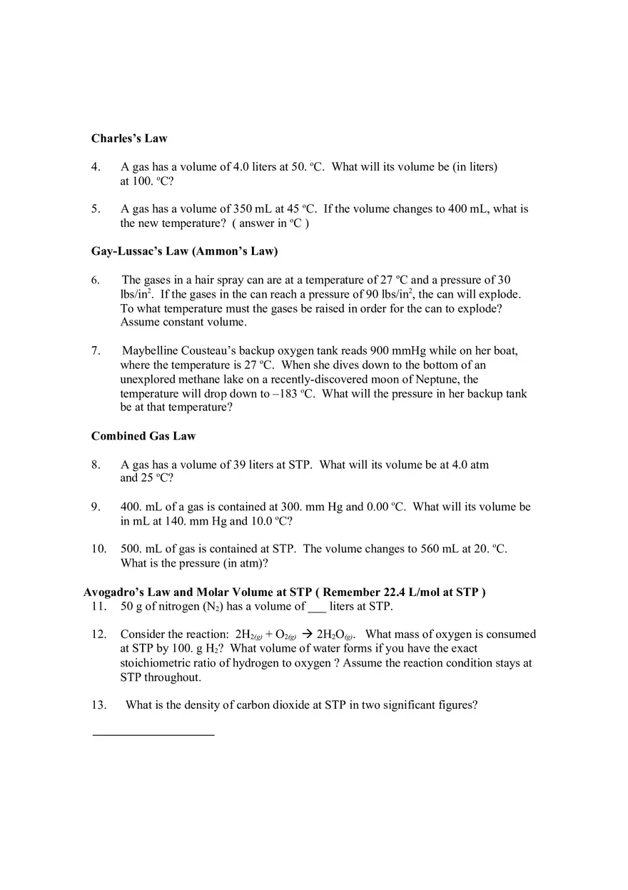 Gas Law Worksheet - Page 2