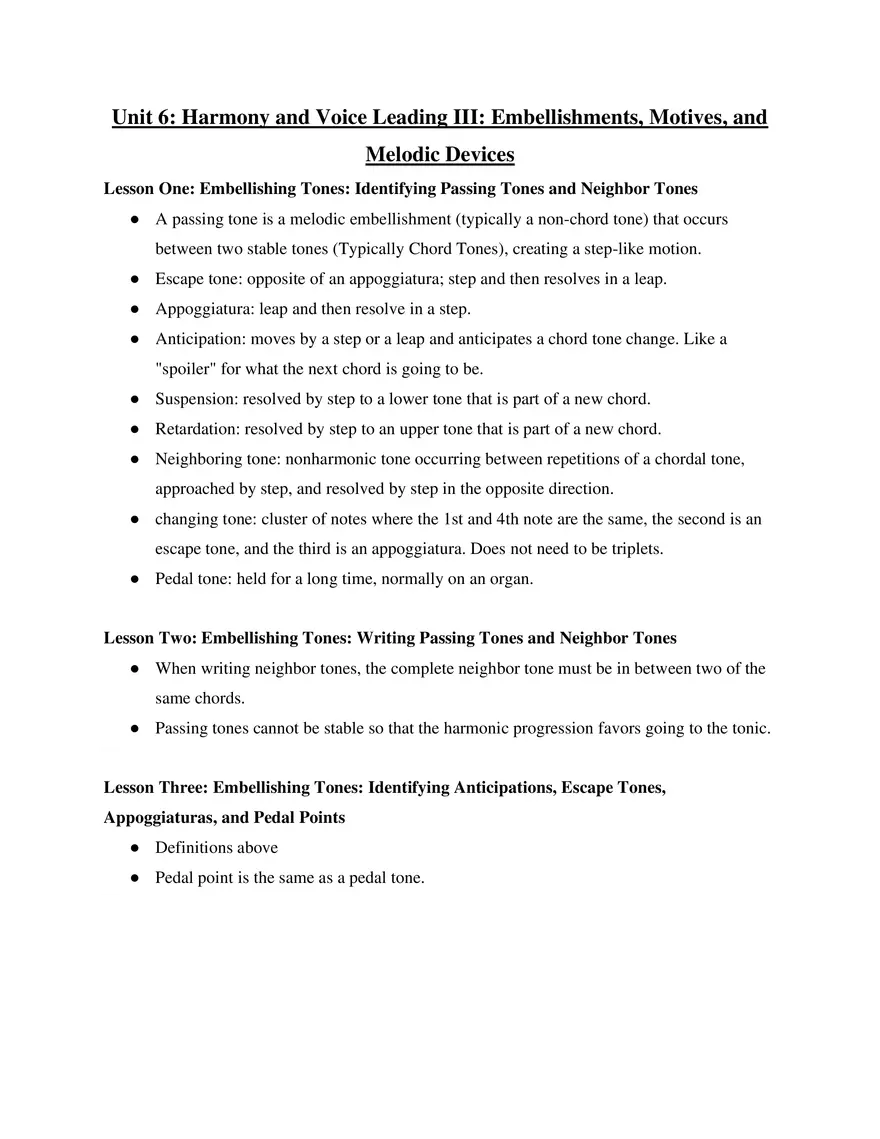 AP Music Theory Unit 6 Harmony and Voice Leading III - Page 1