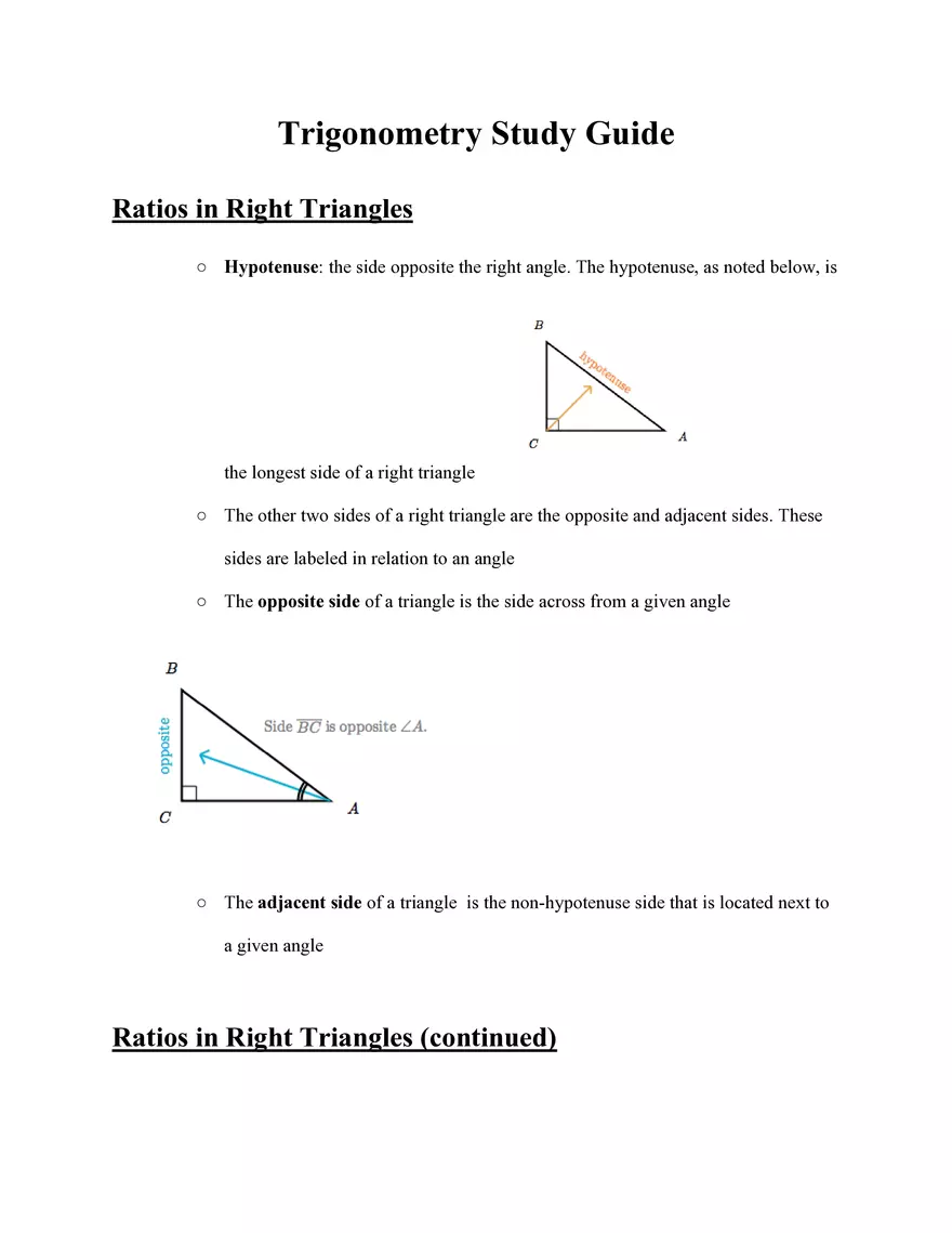 Trigonometry Study Guide - Page 1