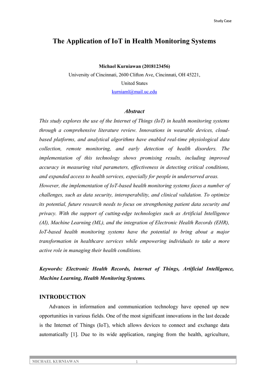 The Application of IoT in Health Monitoring Systems - Page 1