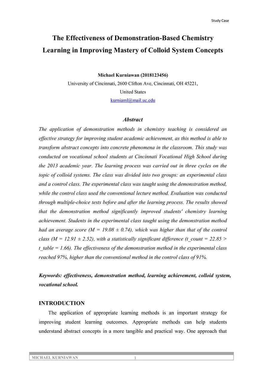 The Effectiveness of Demonstration-Based Chemistry - Page 1
