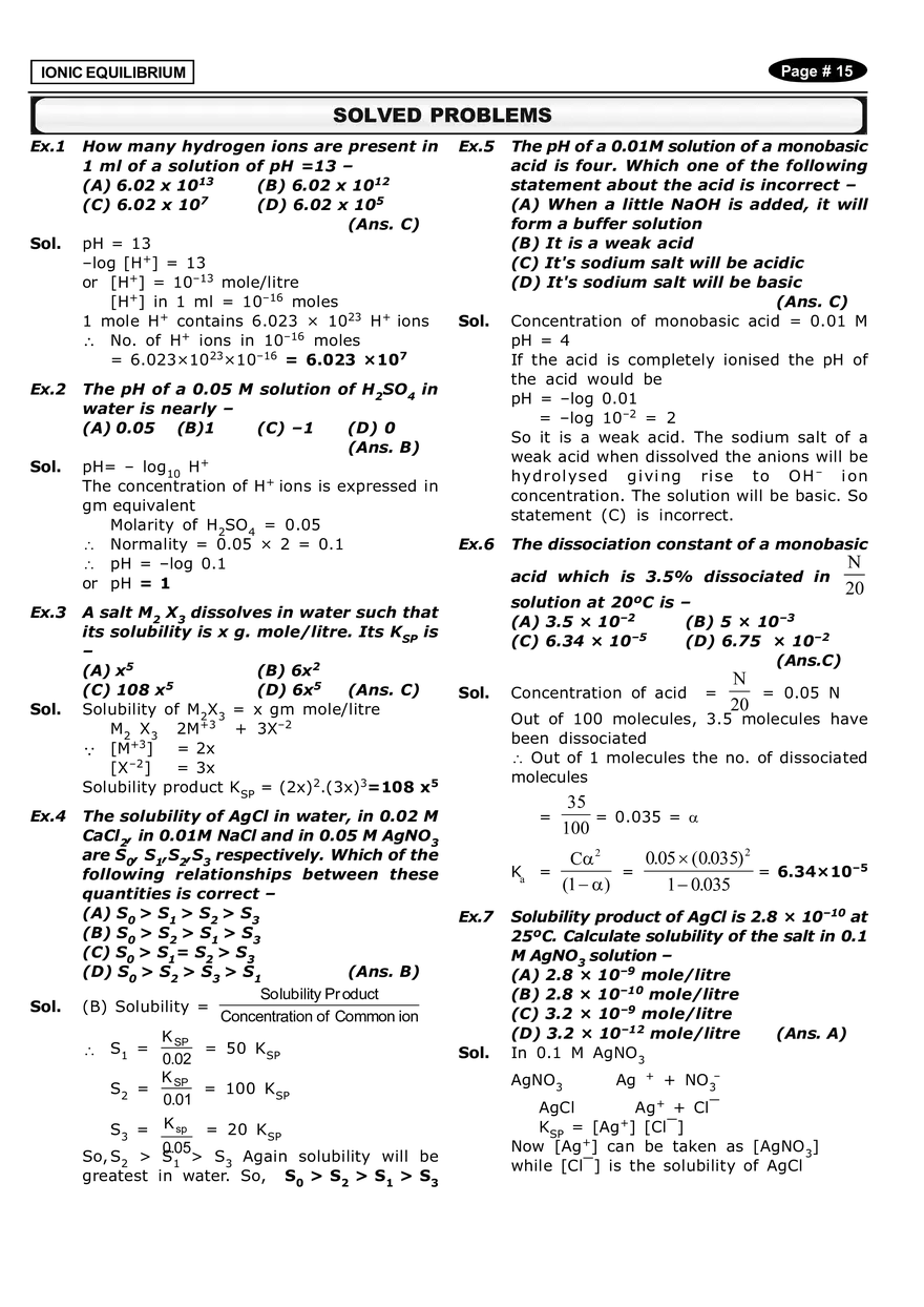 Ionic Equilibrium Solved Problems - Page 1