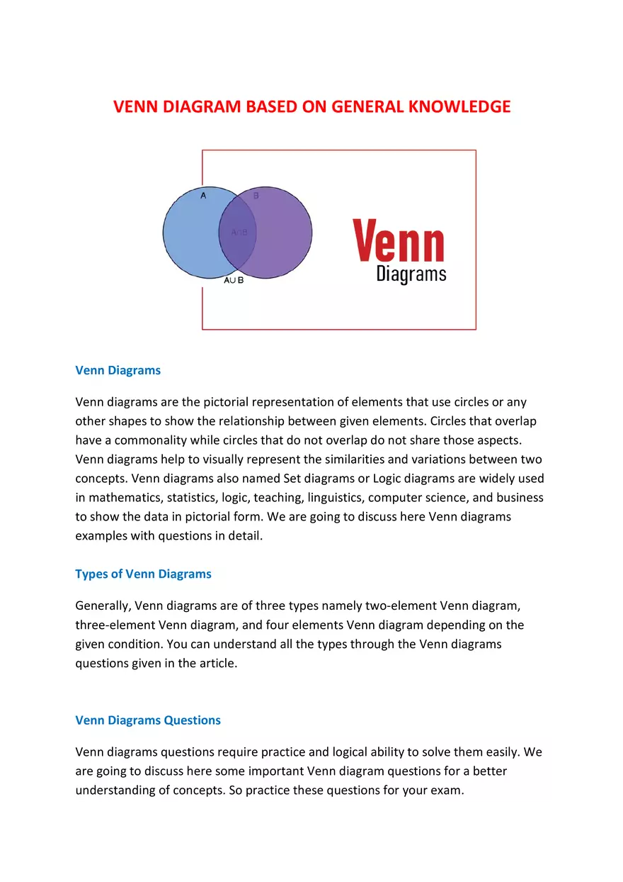 Venn Diagram Based on General Knowledge - Page 1