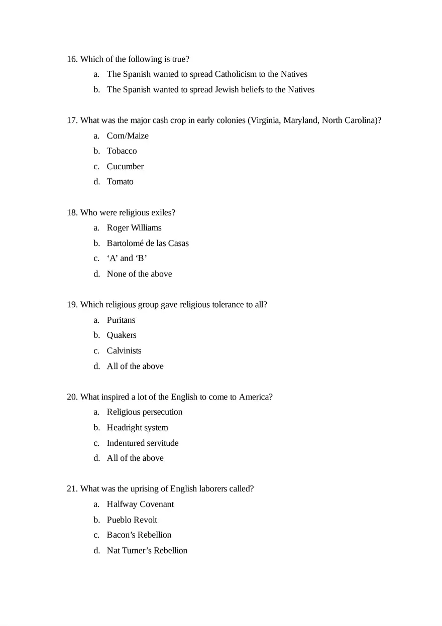 AP United States History Units 1 & 2 Quiz - Page 4