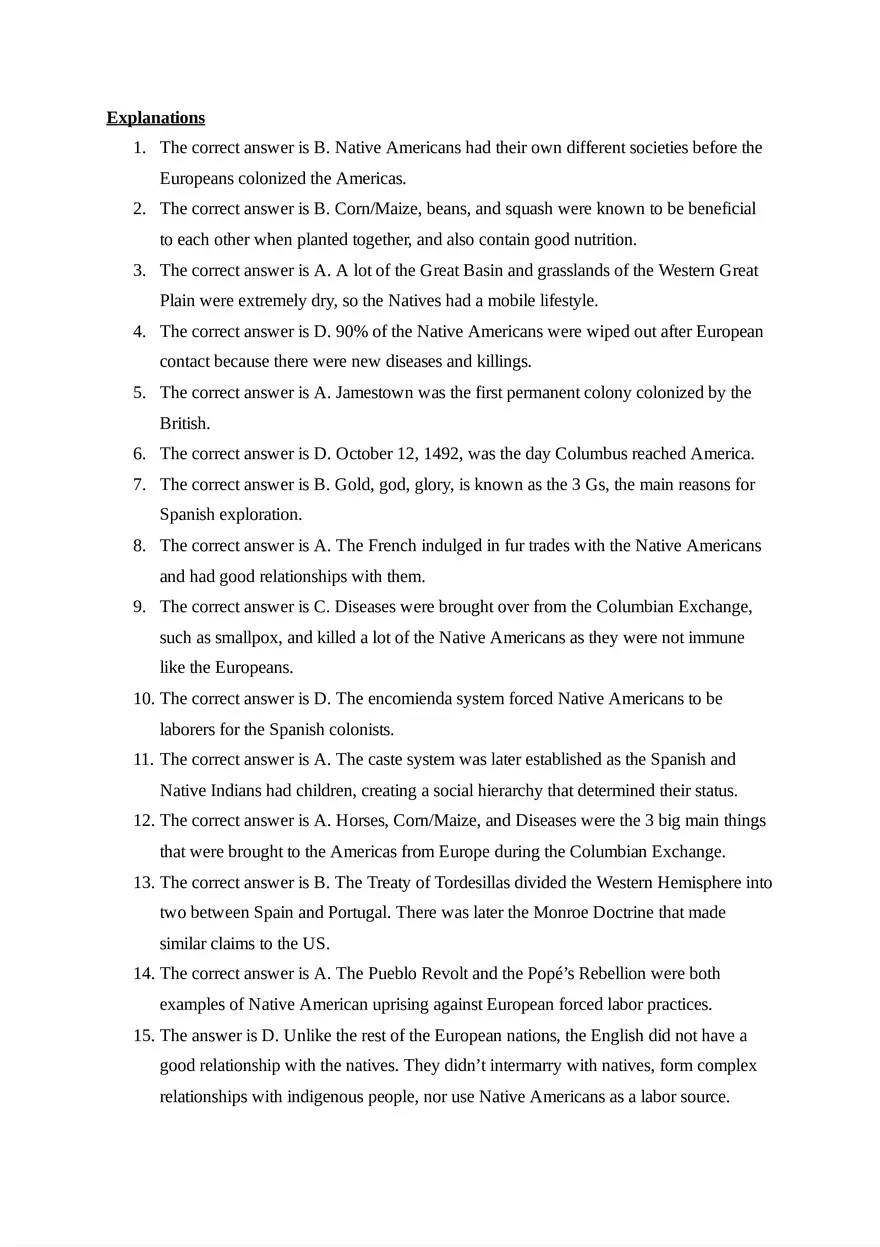 AP United States History Units 1 & 2 Quiz - Page 5