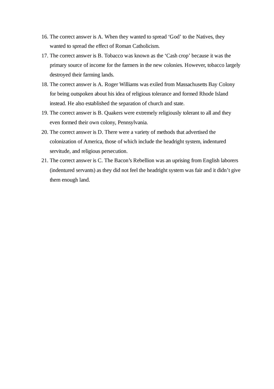 AP United States History Units 1 & 2 Quiz - Page 6