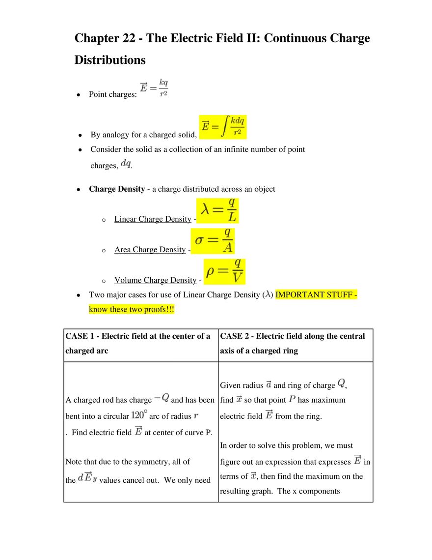 Chapter 22 - The Electric Field II Continuous Charge Distributions - Page 1