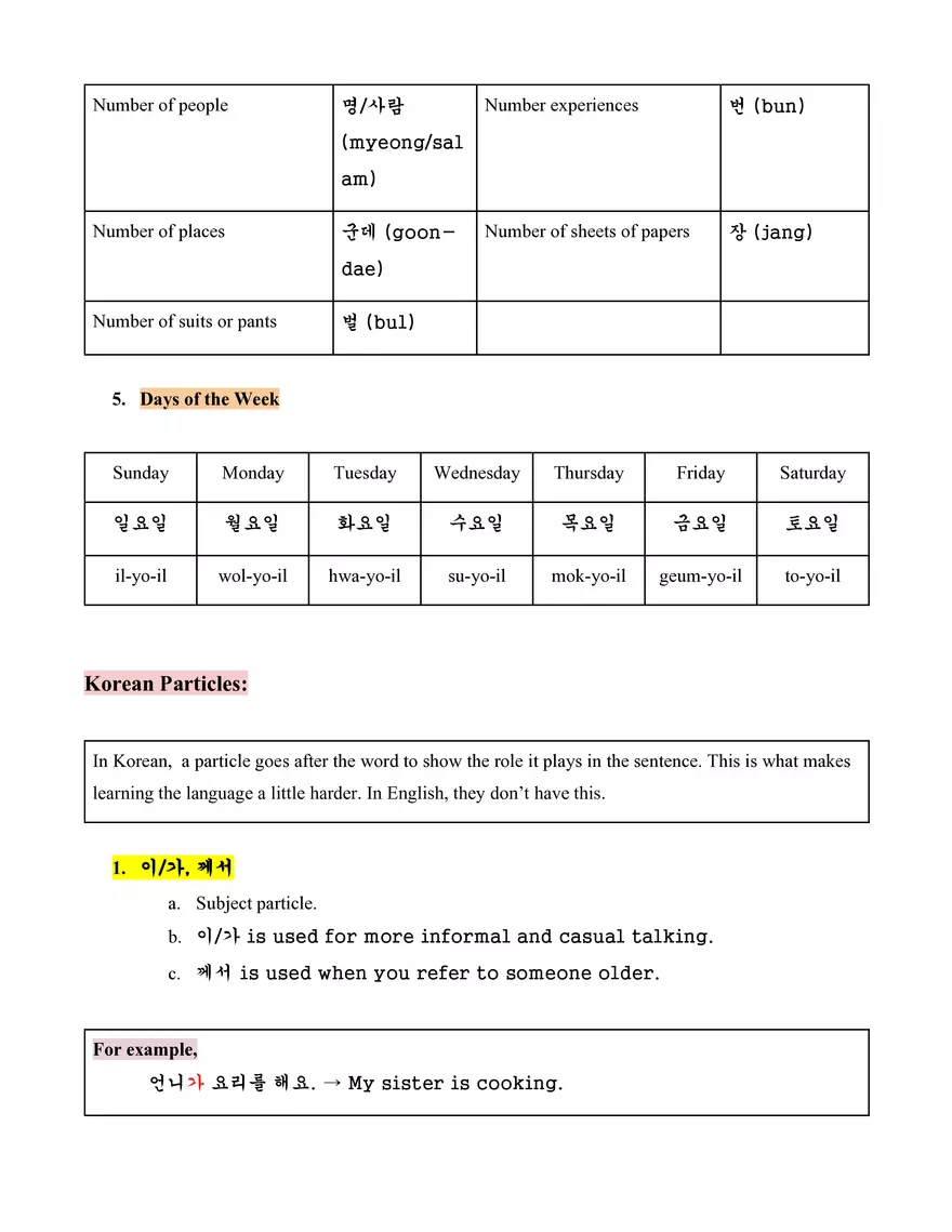 Korean Basics Study Guide - Page 4