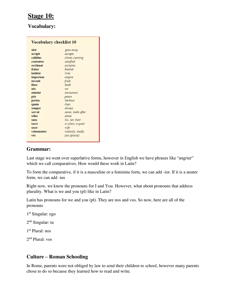 Latin Study Guide Stage 10 - Page 1