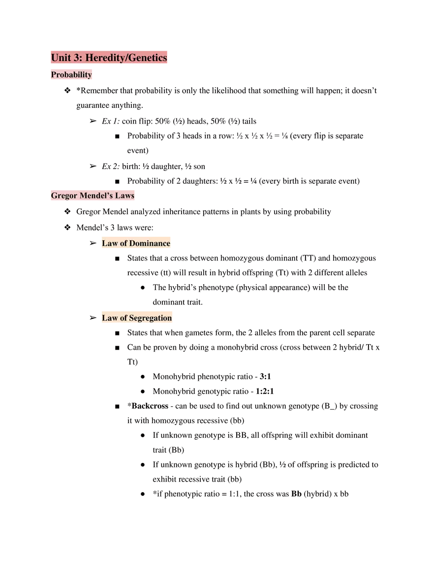 Test Guide Unit 3 Heredity Genetics - Page 1