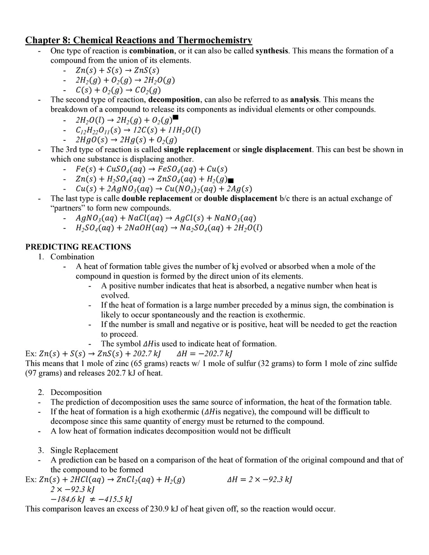 Chapter 8 Chemical Reactions and Thermochemistry - Page 1