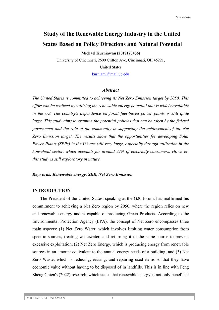 Study of the Renewable Energy Industry - Page 1