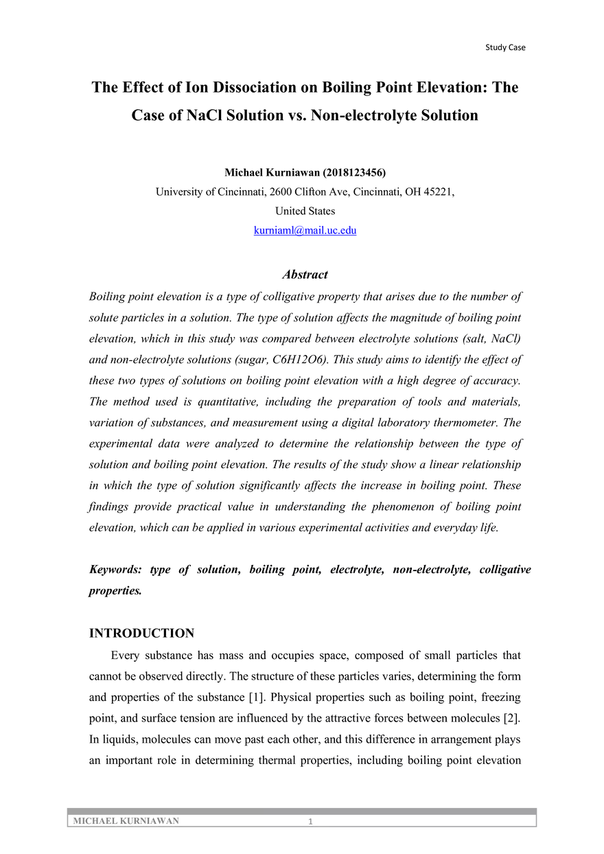 The Effect of Ion Dissociation on Boiling Point Elevation - Page 1