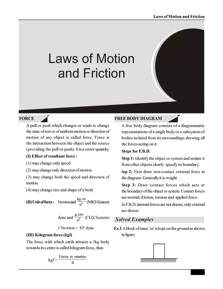 Laws of Motion and Friction - Page 1