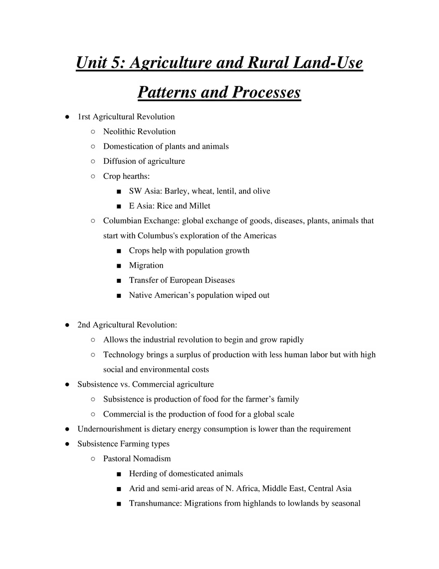 Unit 5 Agriculture and Rural Land-Use Patterns and Processes - Page 1