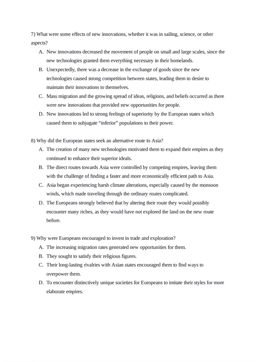 AP World History Unit 4 Quiz - Page 13