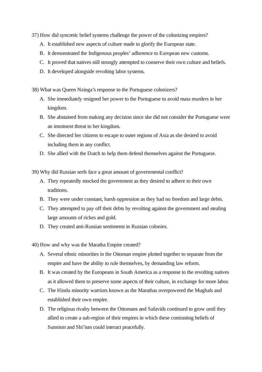 AP World History Unit 4 Quiz - Page 4