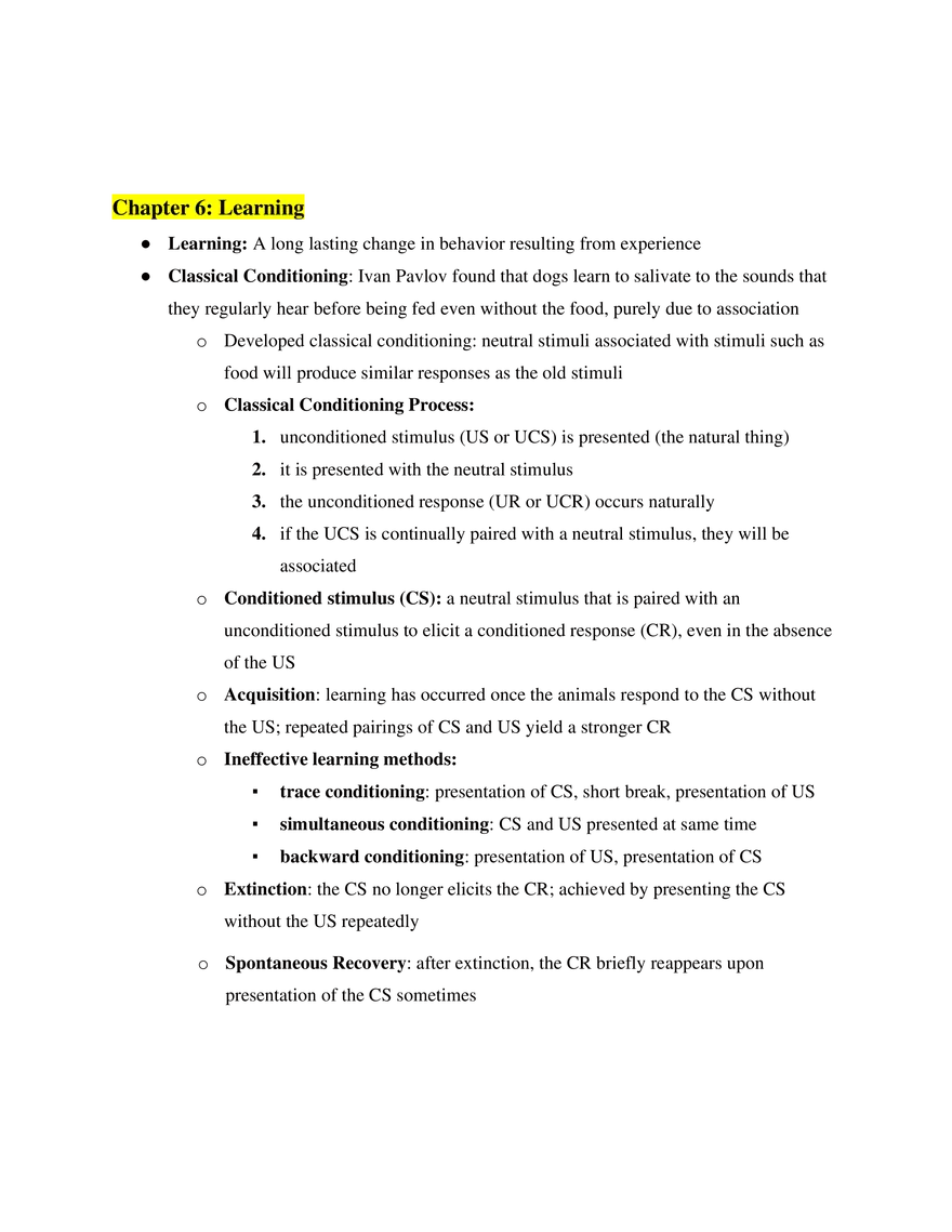 AP Psychology Chapter 6 Learning - Page 1