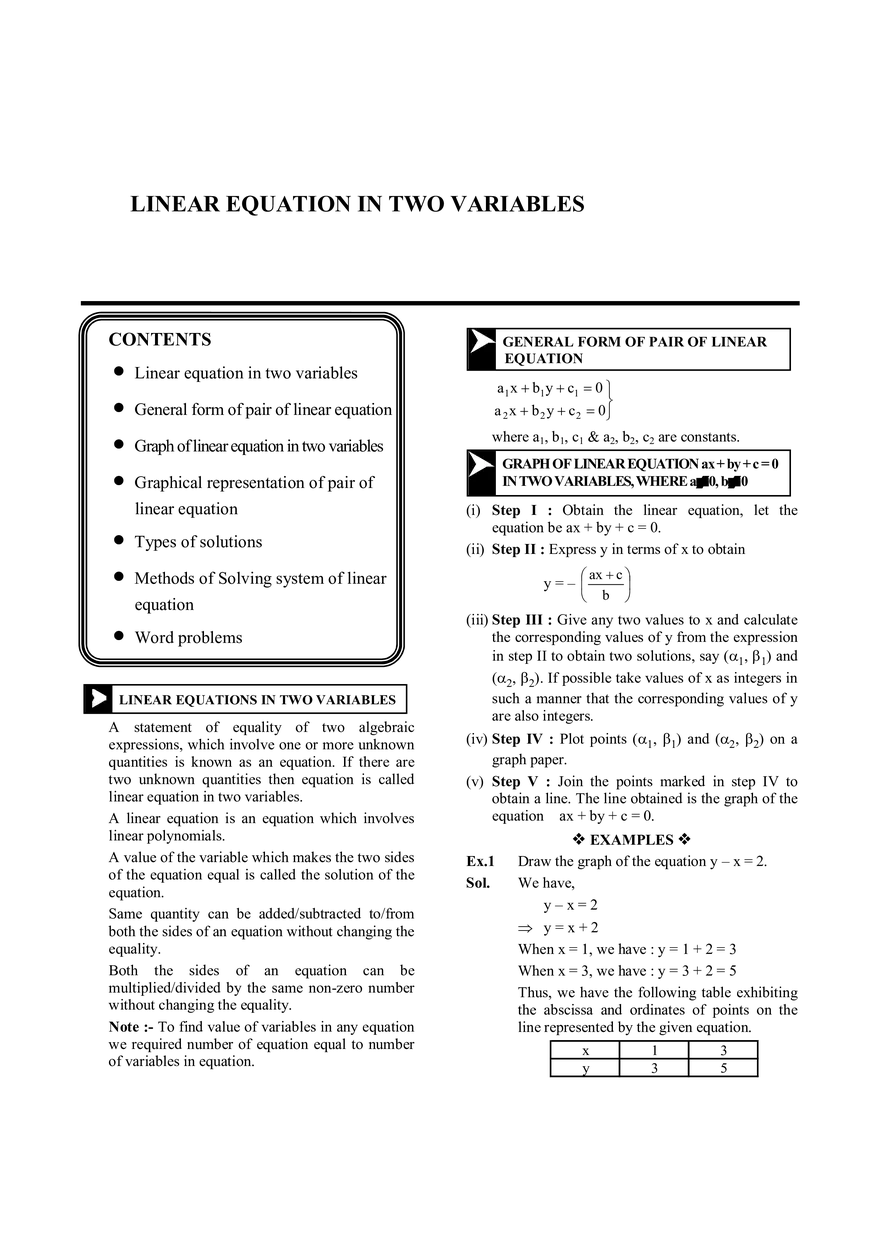 Linear Equation in Two Variables - Page 1
