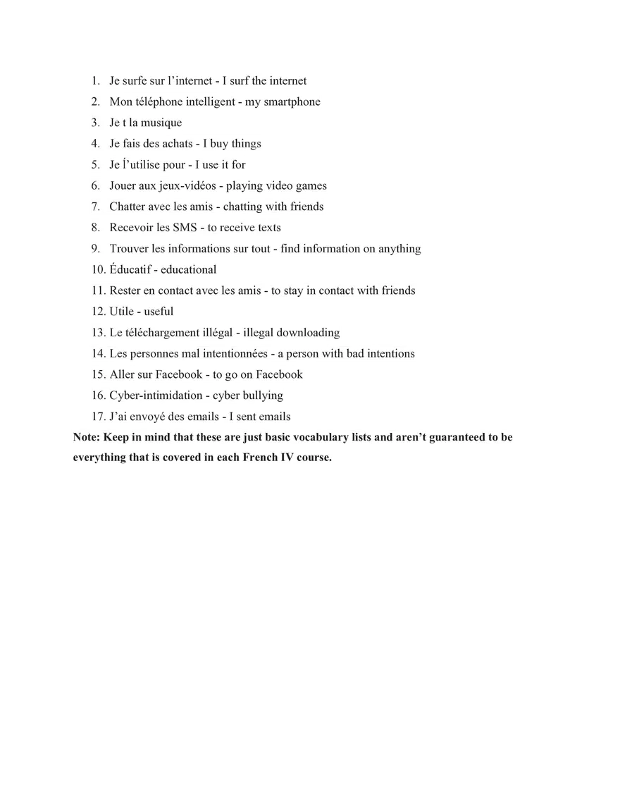 French IV Study Guide Section 2 Vocabulary - Page 8