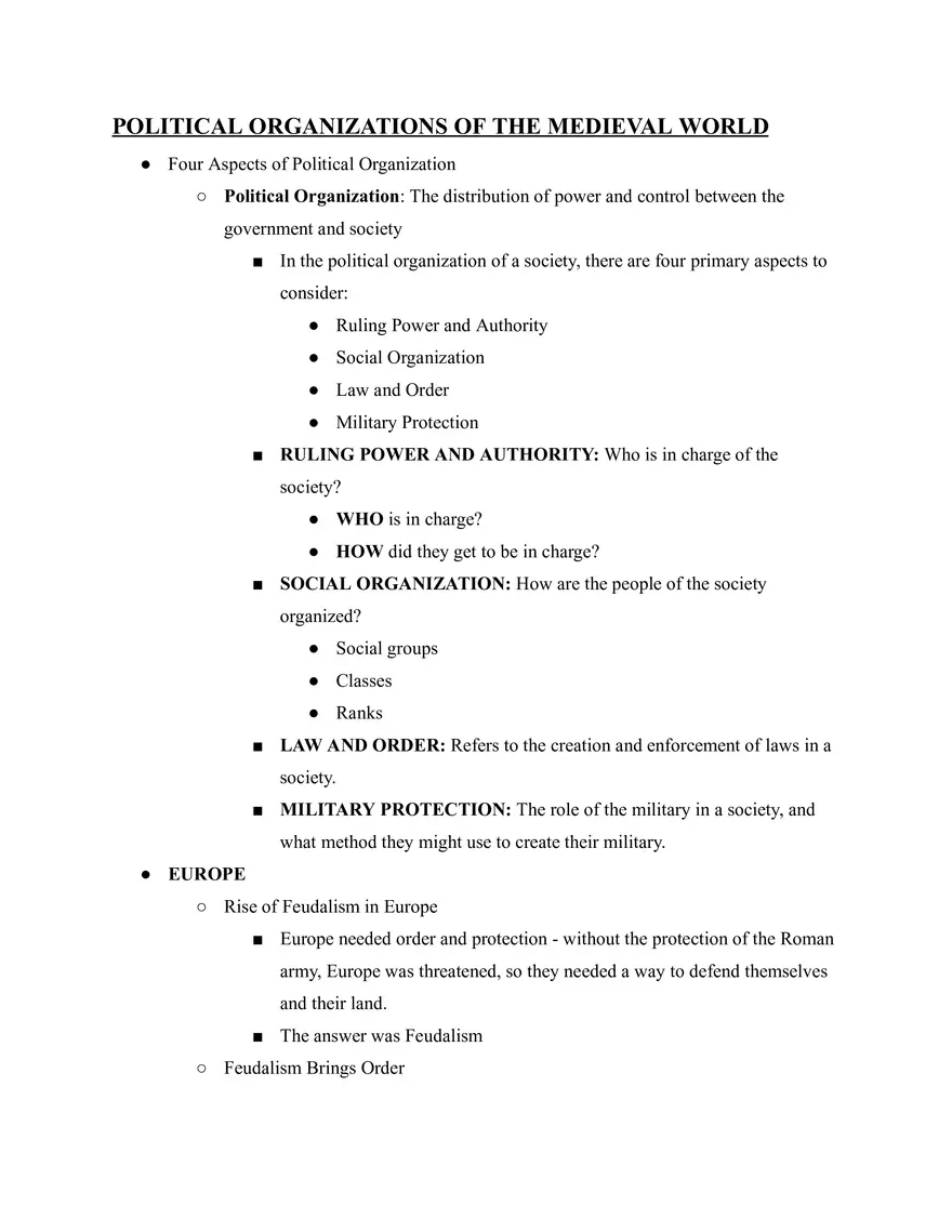 Political Organizations of the Medieval World - Page 1