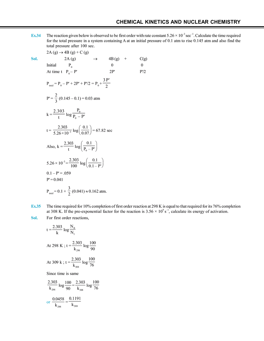 Chemical Kinetics and Nuclear Chemistry Solved Examples - Page 15