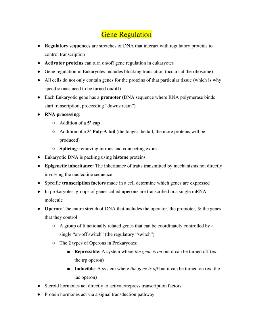 AP Biology Gene Regulation - Page 1