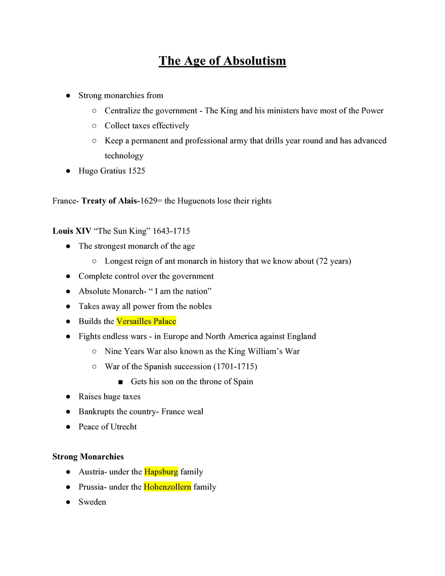 European History The Age of Absolutism - Page 1