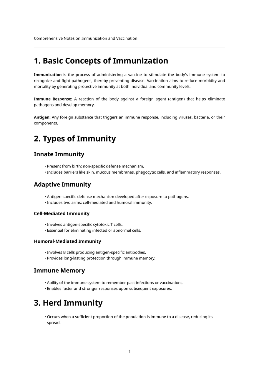 Comprehensive Notes on Immunization and Vaccination - Page 1