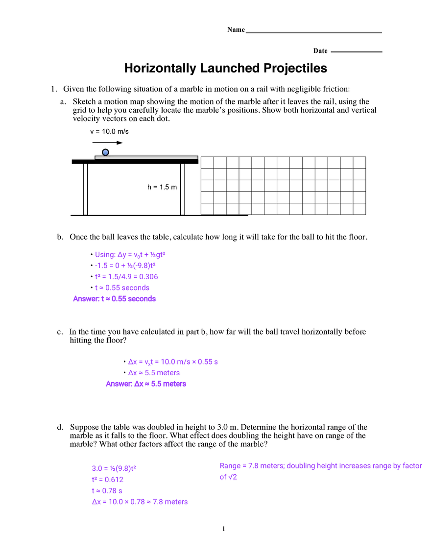 Horizontally Launched Projectiles - Page 1