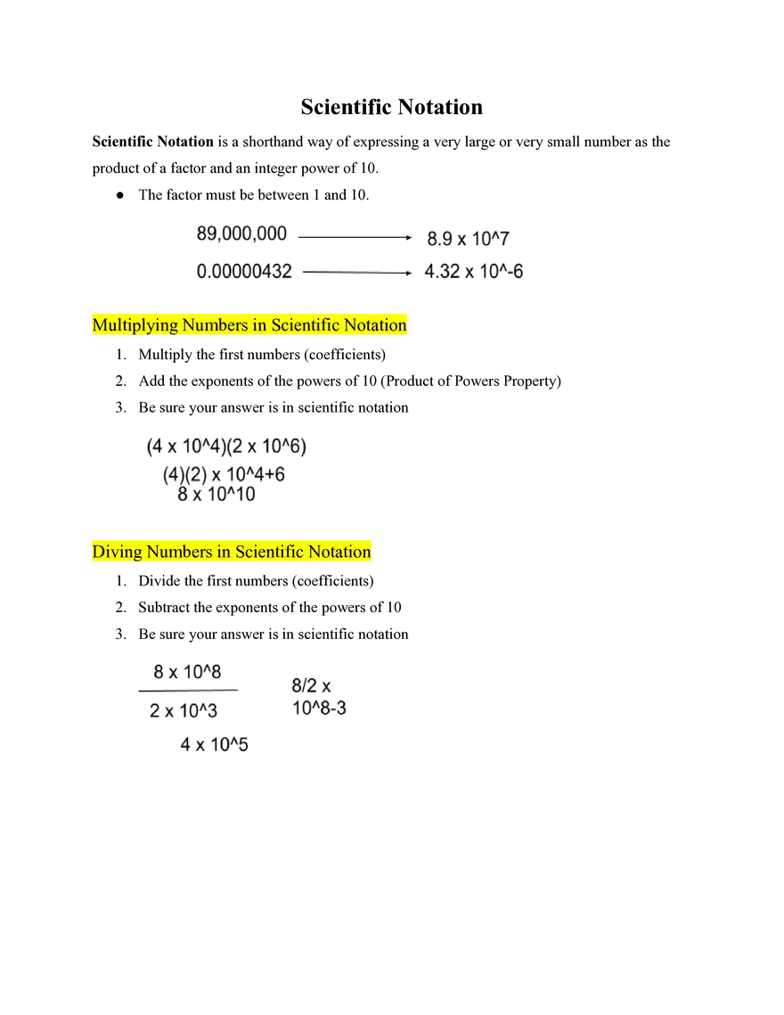 Pre Algebra Scientific Notation - Page 1