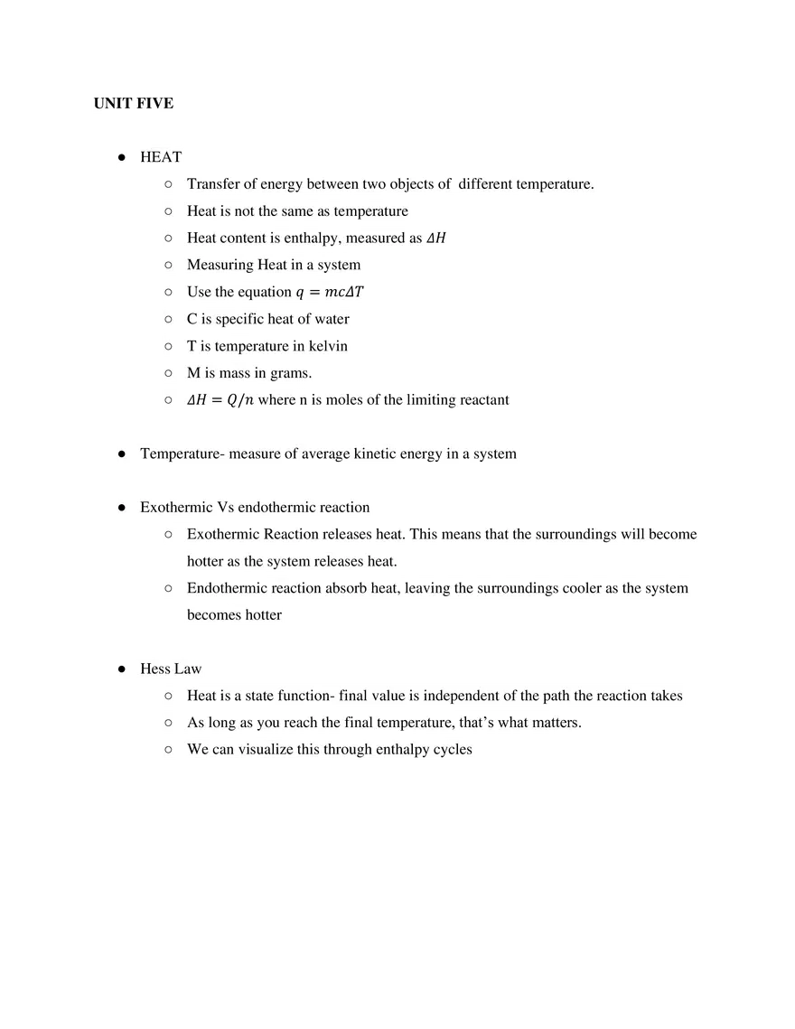 IB SL Chemistry Unit 5 - Page 1