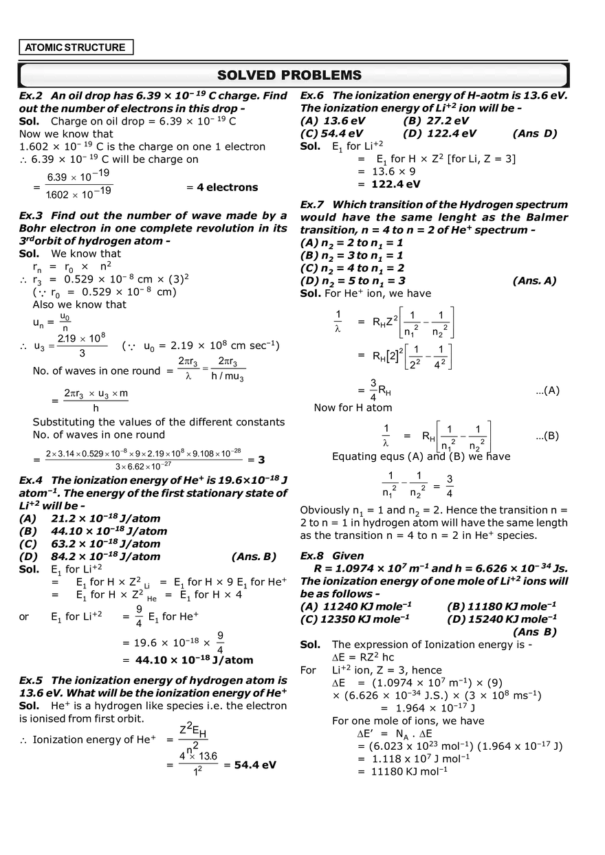 Atomic Structure Solved Problems - Page 1